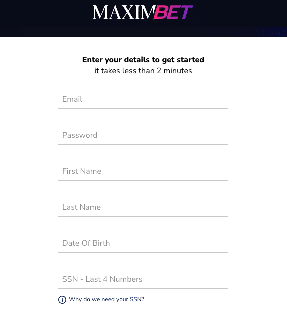 MaximBet Signup Page