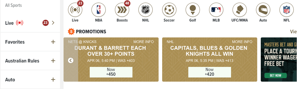 Caesars Sportsbook Sports Options