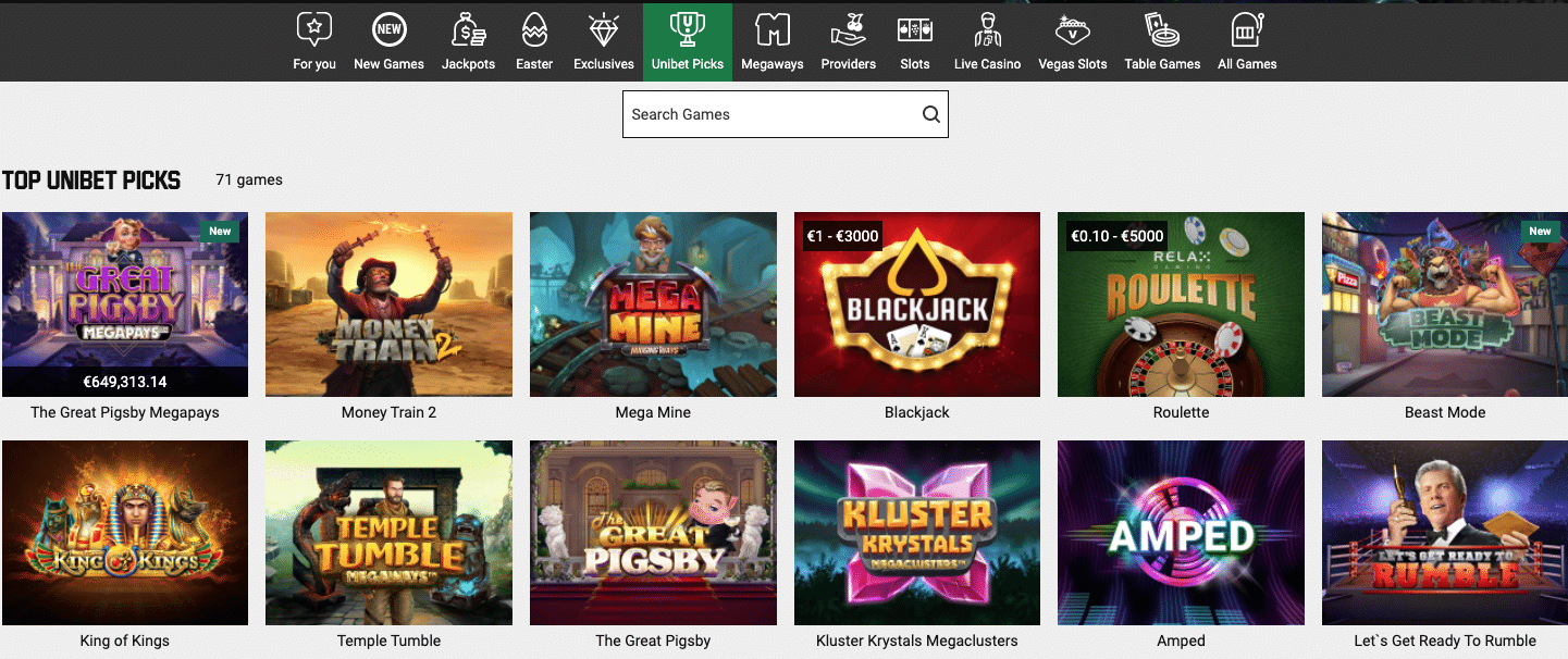 Unibet Casino Desktop Site