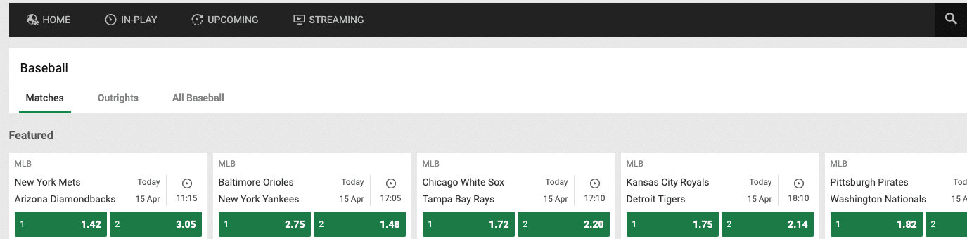 Unibet Sportsbook Games MLB