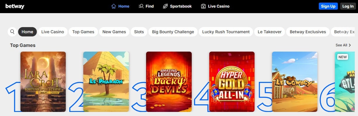 Betway Casino Alberta homepage