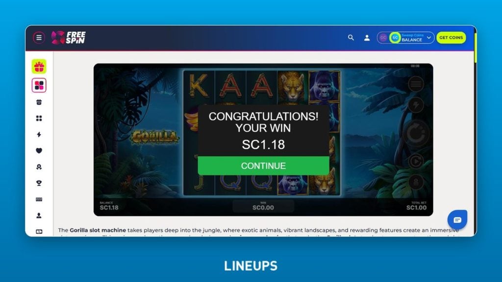 FreeSpin Gorilla free spins win