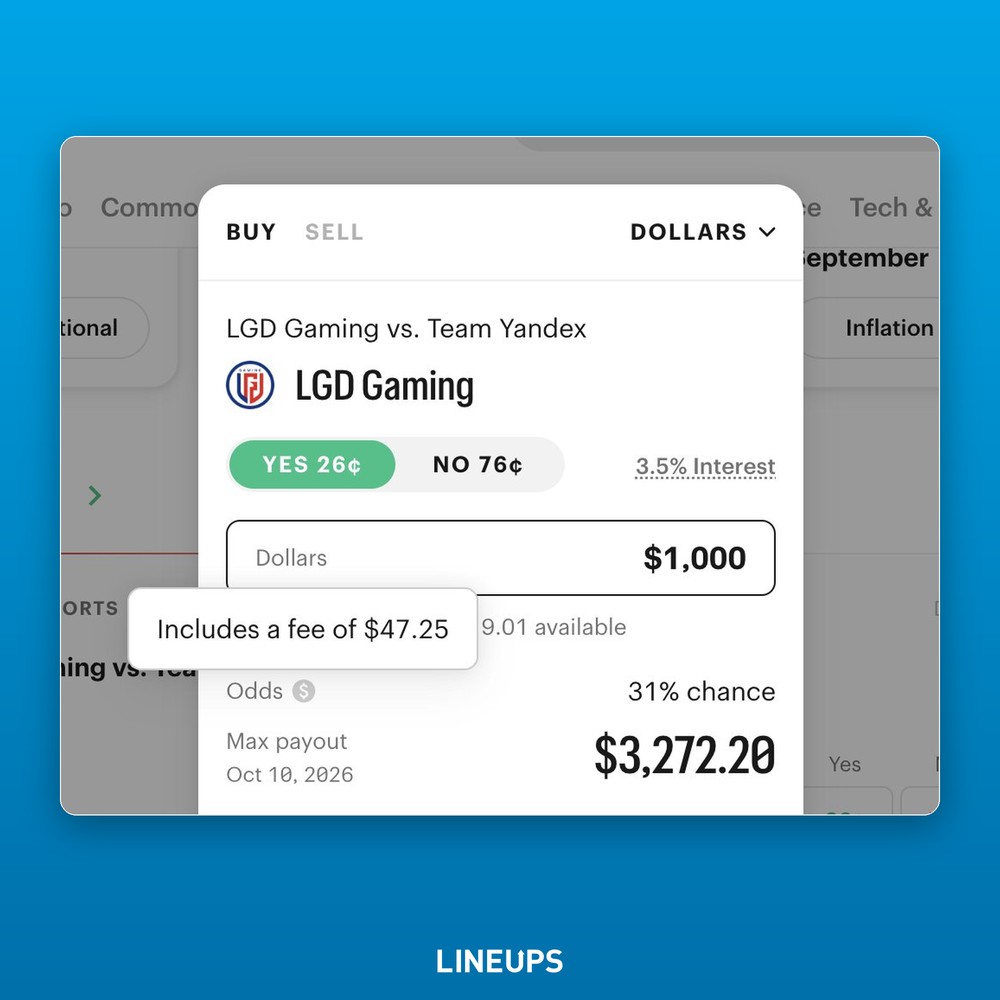 Trading fee shown