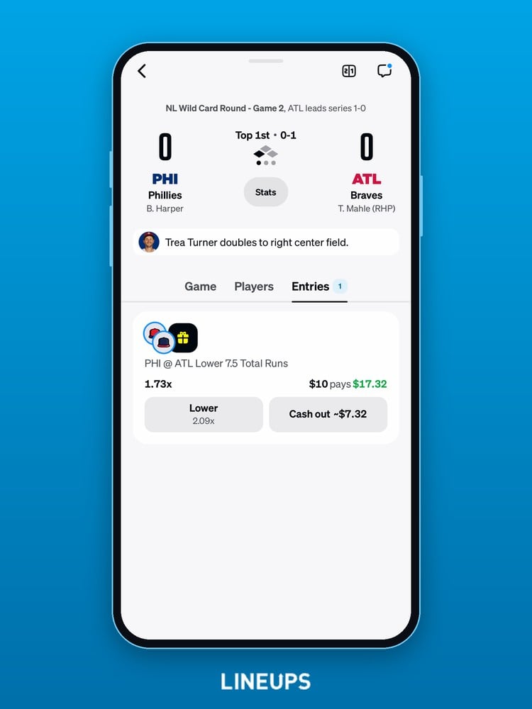 Live game page with an active entry