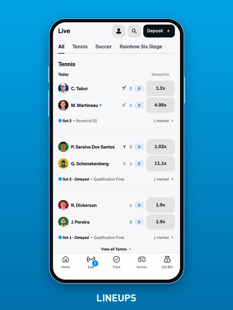 Live tab sport filters