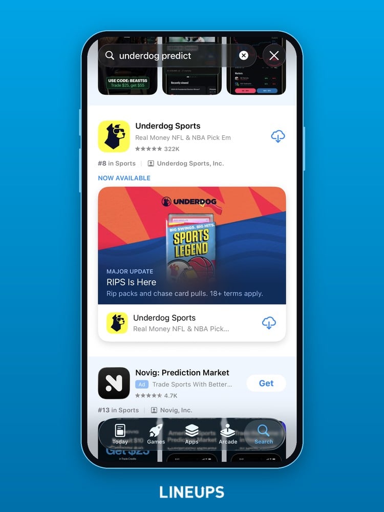 Underdog Predict App Store search