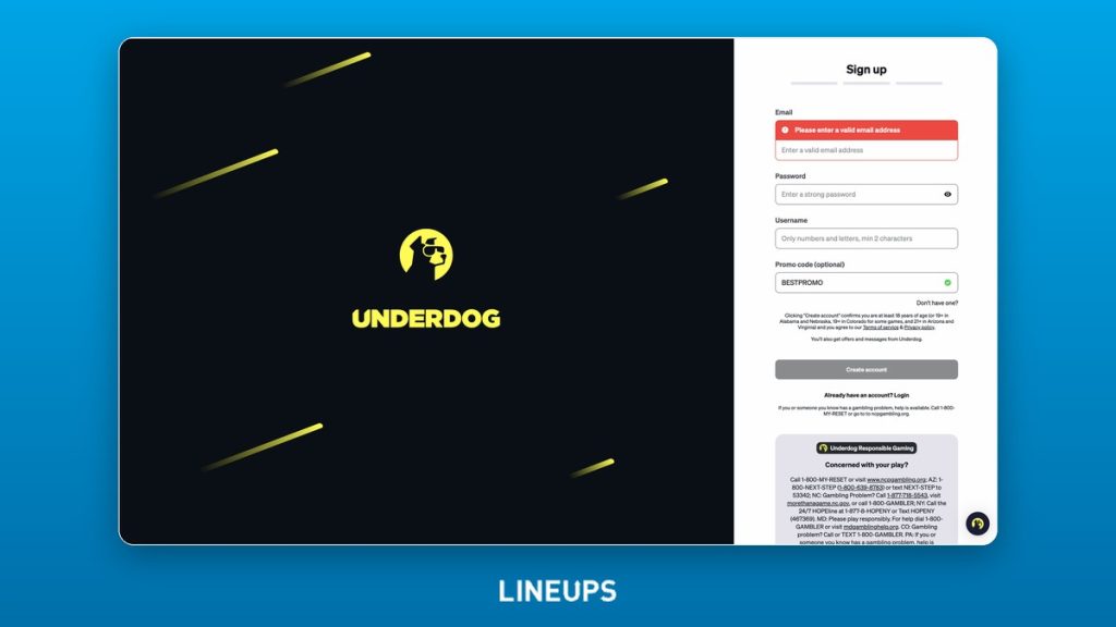 Sign-up screen with promo code field